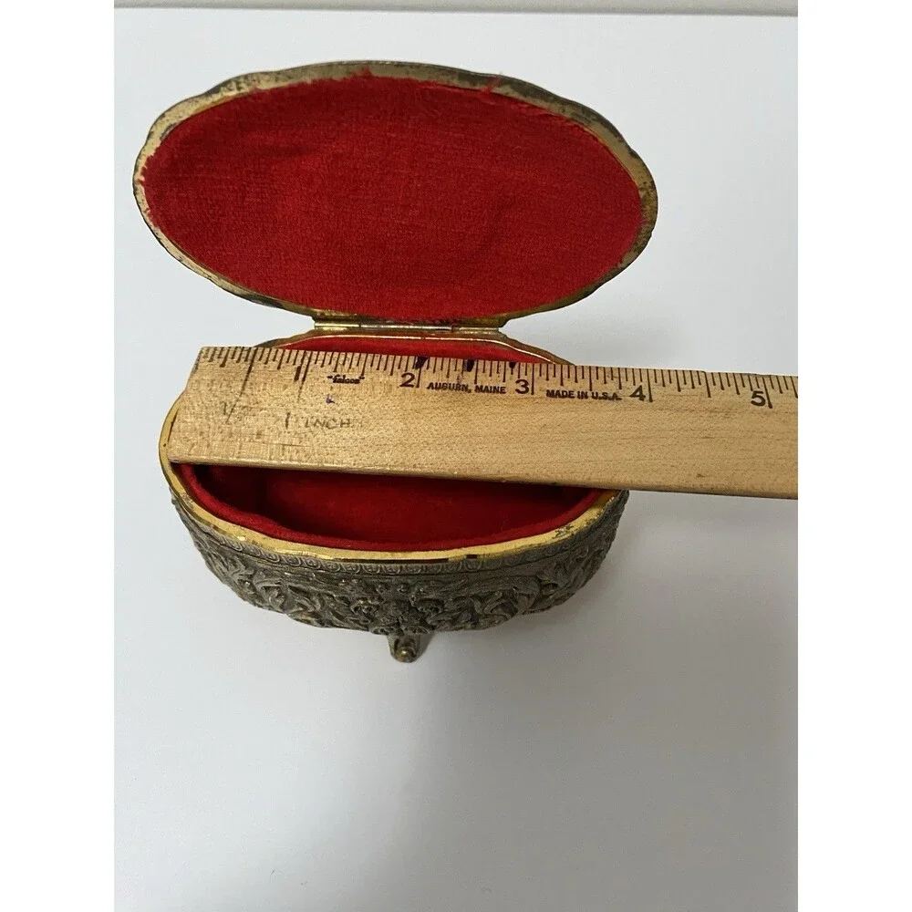 VTG Metal Ornate With Enamel Painted Cameo Trinket Box By Farrington